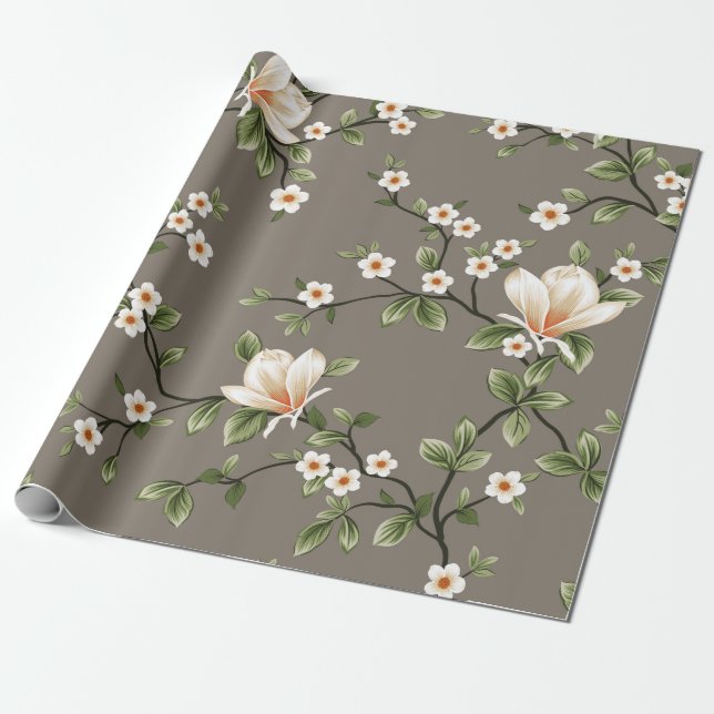 Papel De Presente flores pequenas amassadas com folhas verdes padrão (Desenrolado)