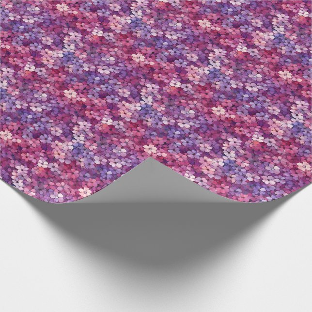 Papel De Presente Flores Pequenas Rosa e Púrpura (Ponta)