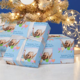 Papel De Presente Flores Personalizadas de Tulipas de Foto Azul-Diár