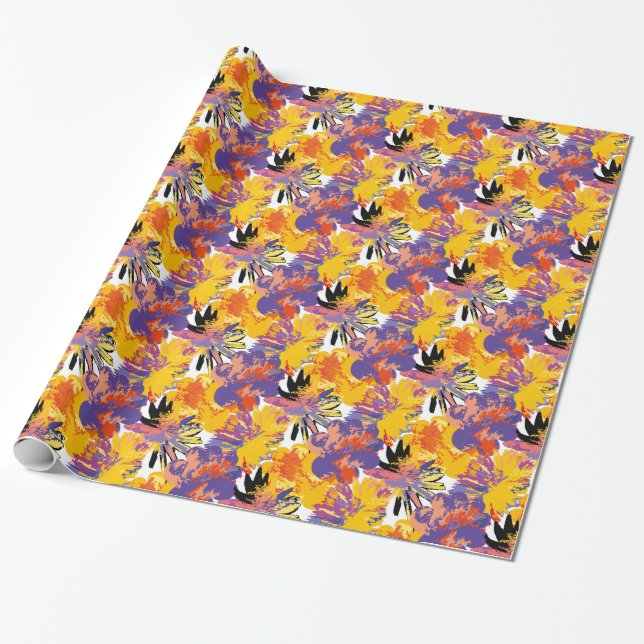 Papel De Presente Flores pintadas. (Desenrolado)