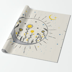 Papel De Presente Flores planeiam o sol e a arte gráfica da lua