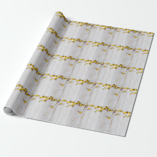 Papel De Presente Flores primavera amarelas, decor de prancha branca