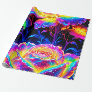 Papel De Presente Flores Psicodélicas Neon Vibrantes