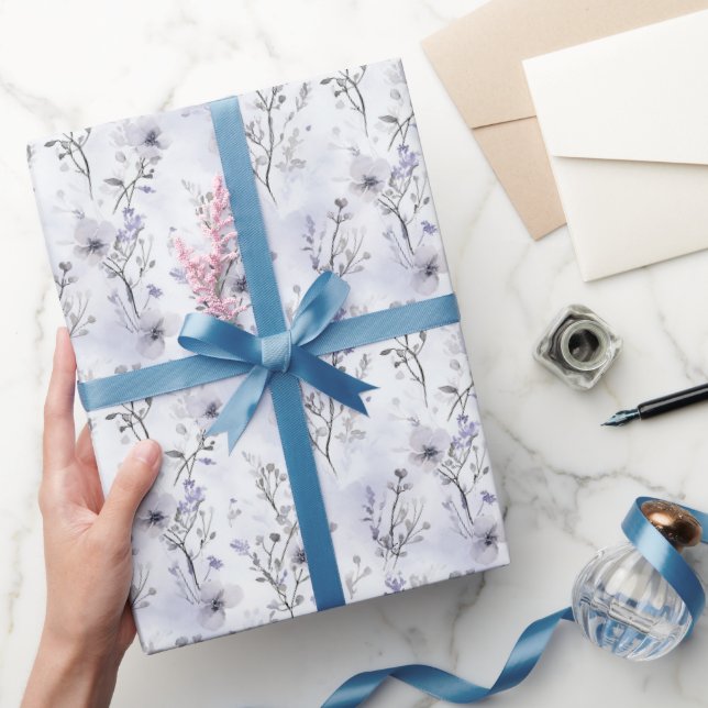 Papel De Presente Flores Românticas de Lavandas (Presentear)