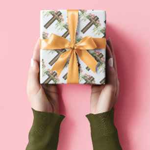 Papel De Presente Flores Rosa Castanho Páscoa Religiosa