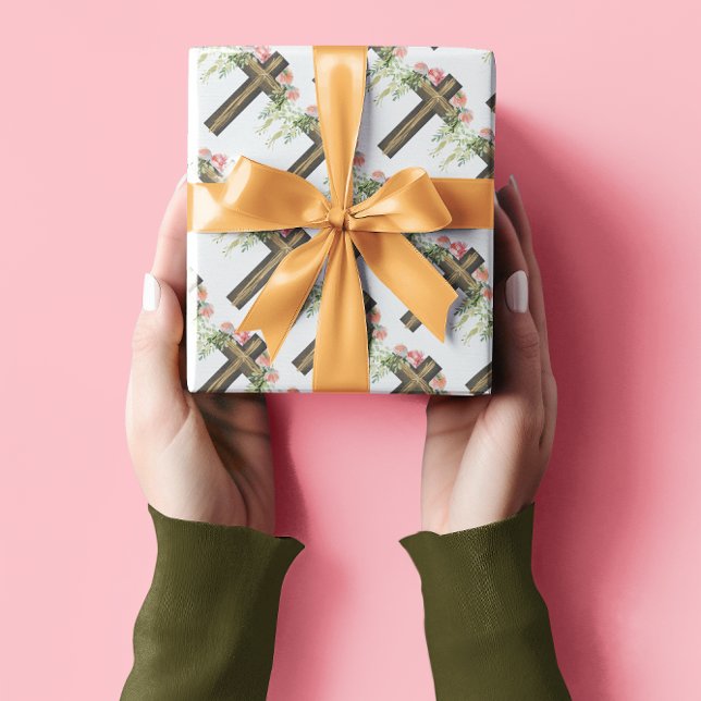 Papel De Presente Flores Rosa Castanho Páscoa Religiosa (Criador carregado)