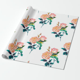 Papel De Presente Flores rosa com folhas com patamar sem costura de