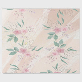 Papel De Presente Flores rosa e folhas verdes | Arte floral moderna