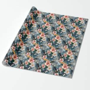 Papel De Presente Flores Rosa e Marfim em Mármore