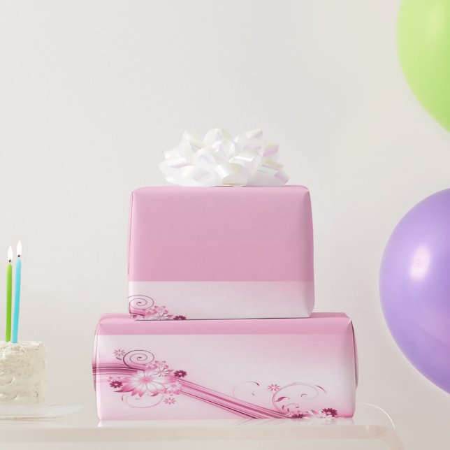 Papel De Presente Flores Rosa nas Ondas (Presentes para festas)