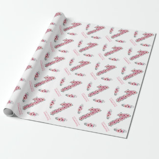 Papel De Presente Flores Rosa Rosa-Rosa-primeiro aniversario-Grande