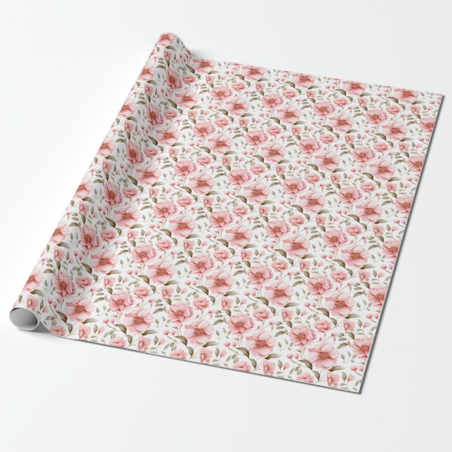 Papel De Presente Flores Rosa Suave em Branco (Desenrolado)