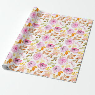 Papel De Presente Flores Rosa-Verão Padrão De Aquarela