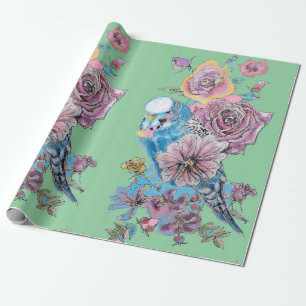 Papel De Presente Flores Rosas de arte Blue Budget Wraping Aquarela