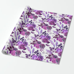Papel De Presente Flores roxas aquarela Violeta floral Botânica