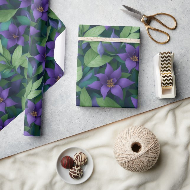 Papel De Presente Flores Roxas bonito (Artesanato)