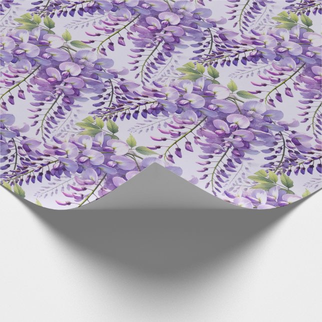 Papel De Presente Flores Roxas de Wisteria Flores Silvestres Aquarel (Ponta)