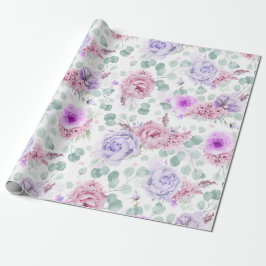 Papel De Presente Flores Roxas Dusty Eucalyptus Deixa O Botânico W