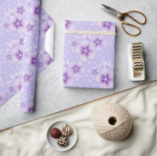 Papel De Presente Flores Roxas em Pontos