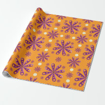 Flores Roxas Retro em Fundo Laranja