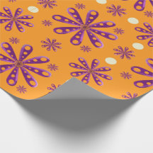 Flores Roxas Retro em Fundo Laranja