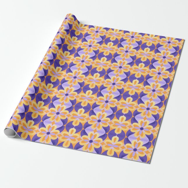 Papel De Presente Flores Roxo Laranja Amarelo (Desenrolado)