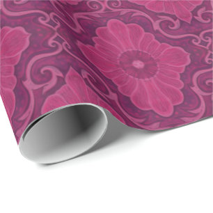 Papel De Presente "Flores Ruby" padrão arabesco floral