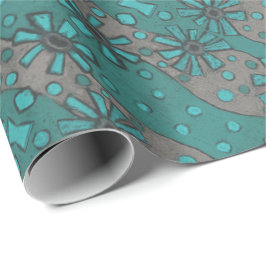 Papel De Presente Flores Rústicas, Abstrato Floral-Padrão-Teal Cinza