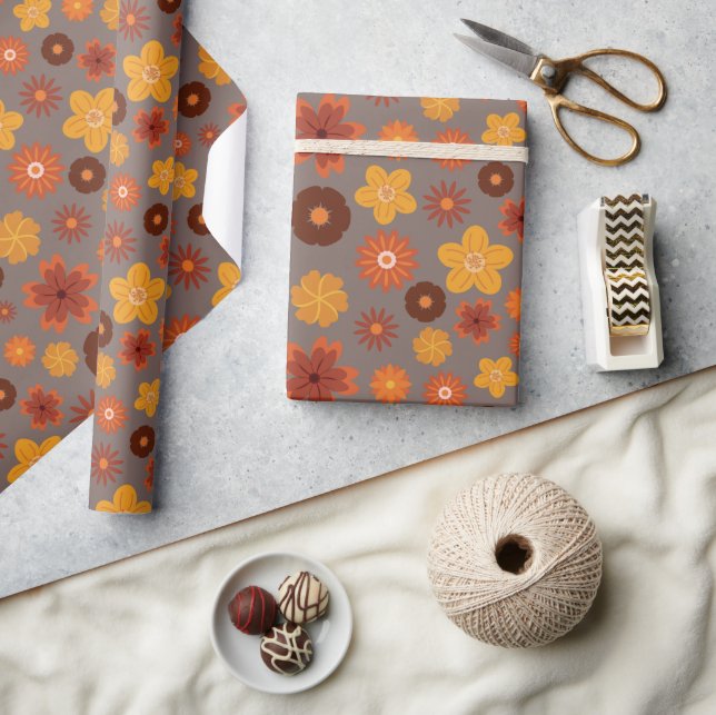 Papel De Presente Flores Rústicas Inspiradas em Queda - Ação de Graç (Artesanato)
