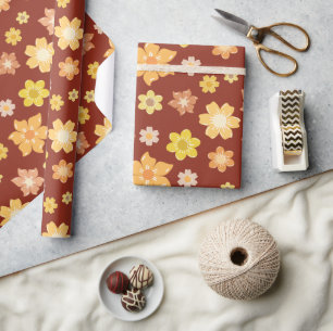 Papel De Presente Flores Rústicas Queda Elegante Ação de Graças Sem