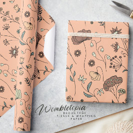 Papel De Presente Flores Selvagens Botânicas Pêssego Fuzz Com Sage V