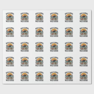 Papel De Presente Flores Selvagens Cavalos Ocidentais Camisa Floral 