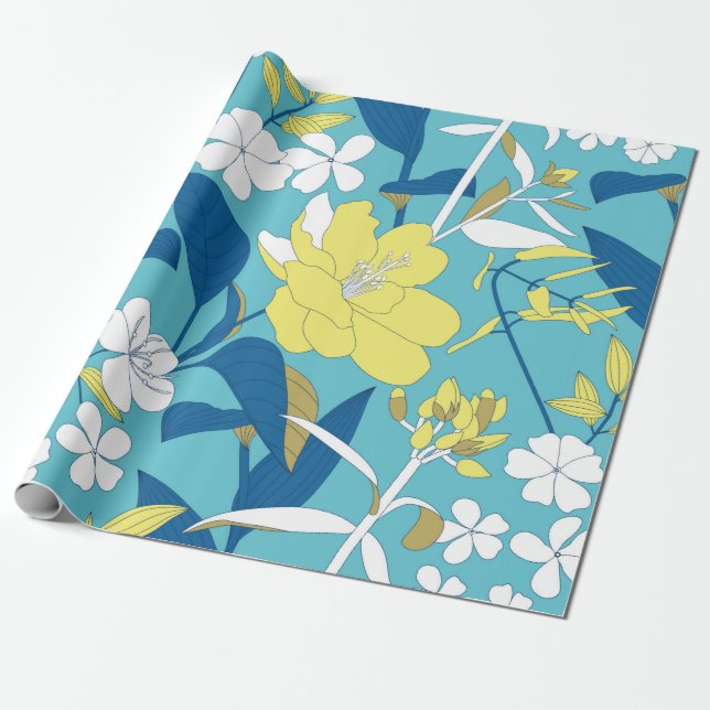 Papel De Presente Flores selvagens padrão sem costura sobre fundo br (Desenrolado)