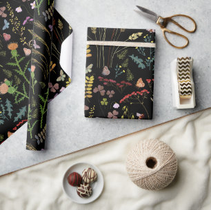 Papel De Presente Flores selvagens pretas