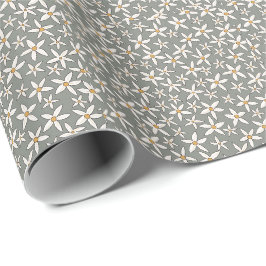 Papel De Presente Flores Selvagens Simples Elegante Verde e Branco