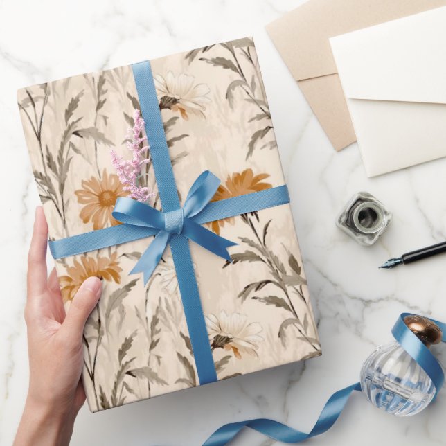 Papel De Presente Flores selvagens Terracotta Padrão Botânico (Presentear)