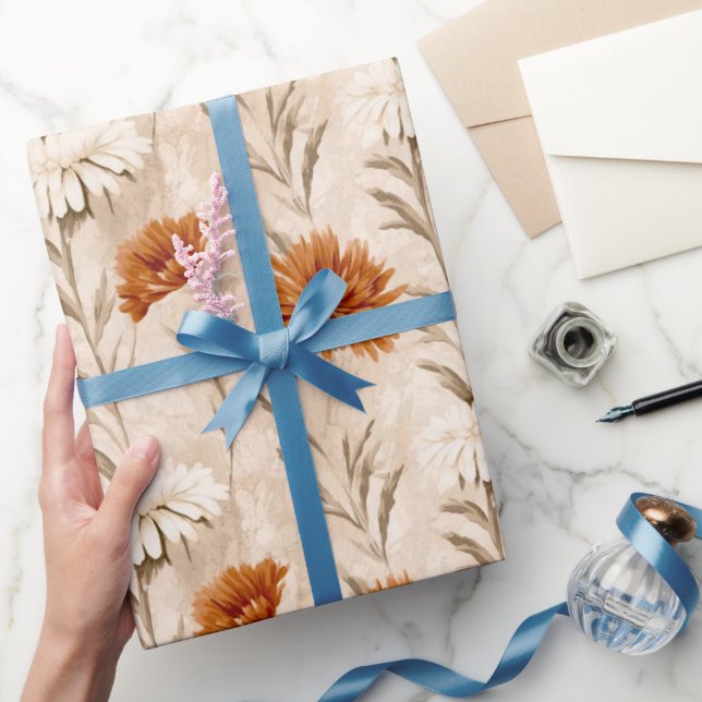 Papel De Presente Flores selvagens Terracotta Padrão Botânico (Presentear)