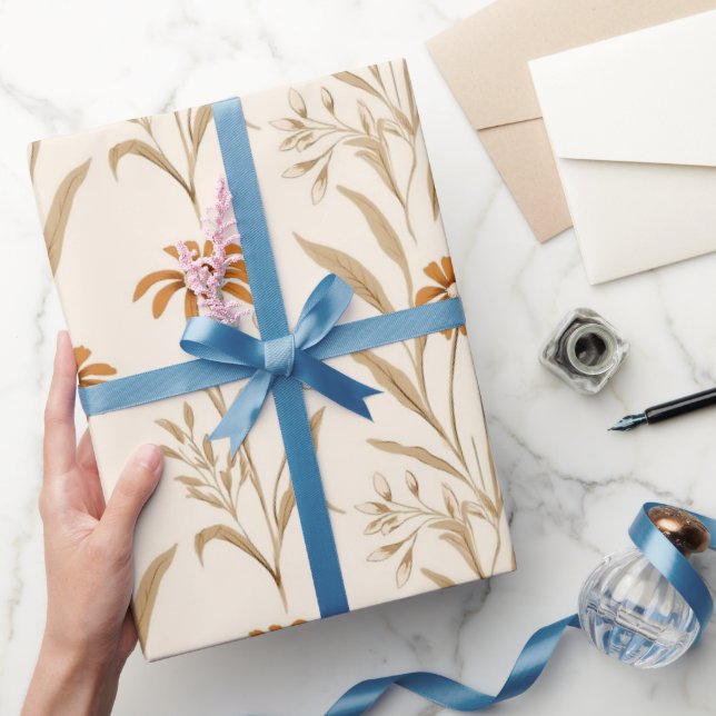 Papel De Presente Flores selvagens Terracotta Padrão Botânico (Presentear)