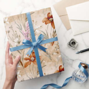 Papel De Presente Flores selvagens Terracotta Padrão Botânico