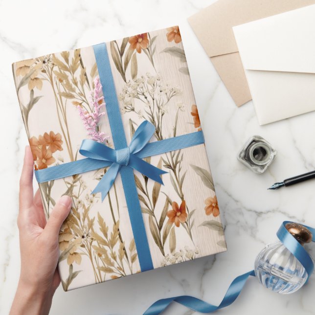 Papel De Presente Flores selvagens Terracotta Padrão Botânico (Presentear)