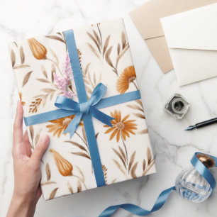Papel De Presente Flores selvagens Terracotta Padrão Botânico