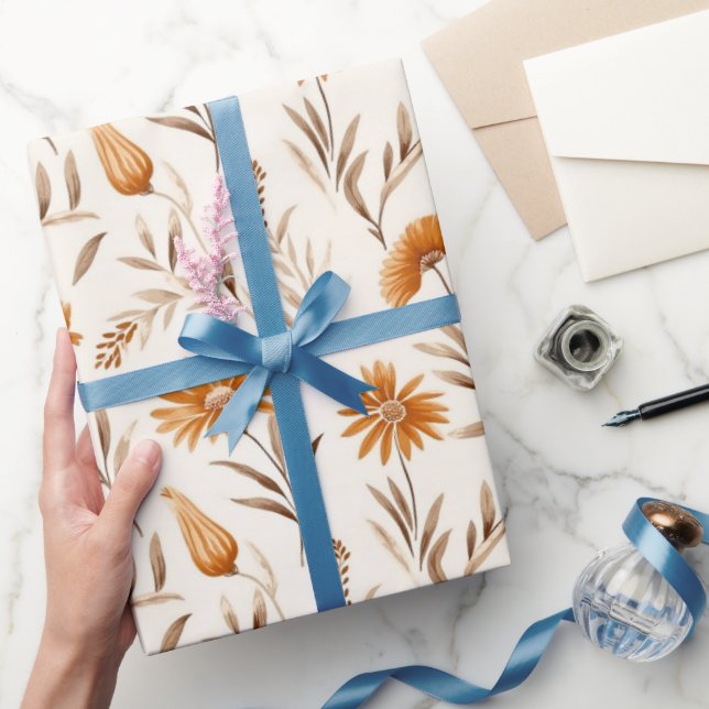 Papel De Presente Flores selvagens Terracotta Padrão Botânico (Presentear)
