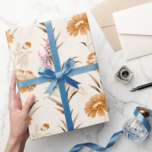 Papel De Presente Flores selvagens Terracotta Padrão Botânico