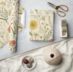 Papel De Presente Flores Silvestres Amarelas Ensolaradas e Flores De