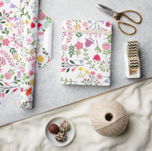 Papel De Presente Flores Silvestres de Primavera em Branco