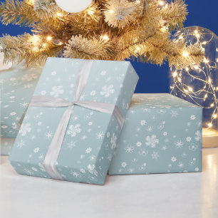 Papel De Presente Flores Silvestres e Estrelas de Inverno Azul