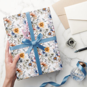 Papel De Presente Flores silvestres em branco