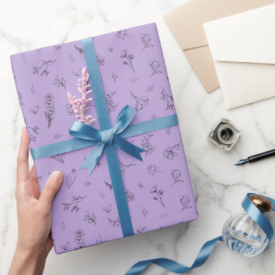 Papel De Presente Flores Silvestres Esboçadas em Roxo Claro