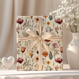 Papel De Presente Flores Silvestres Secas Vintage Burgundy Rosa Amar