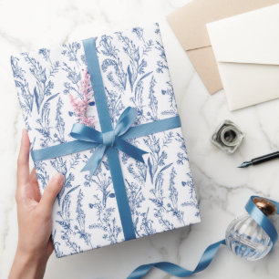 Papel De Presente Flores Silvestres Toile Azul Floral